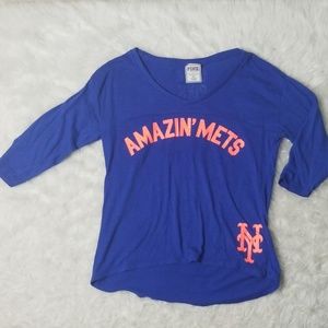 NY "Amazin Mets" tee top shirt baseball blue orange New York XS
